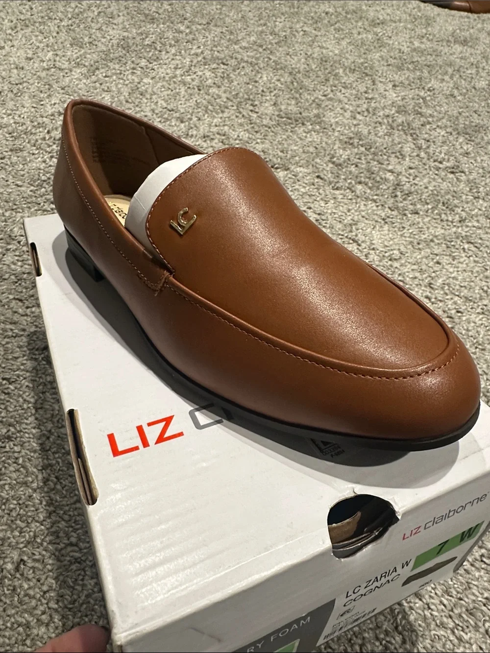 Liz Claiborne Cognac Brown Leather Slip-On LoaferNWT 7W